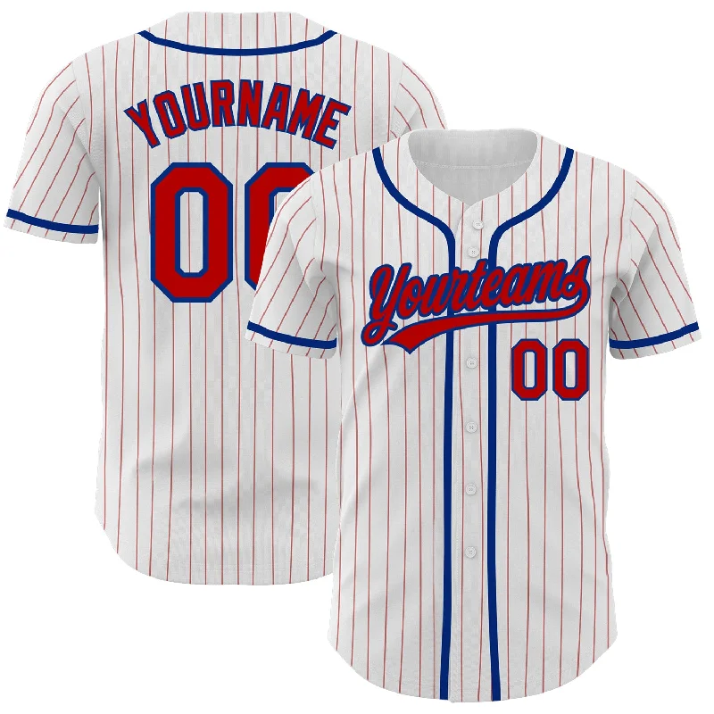 Custom White Red Pinstripe Red-Royal Authentic Baseball Jersey