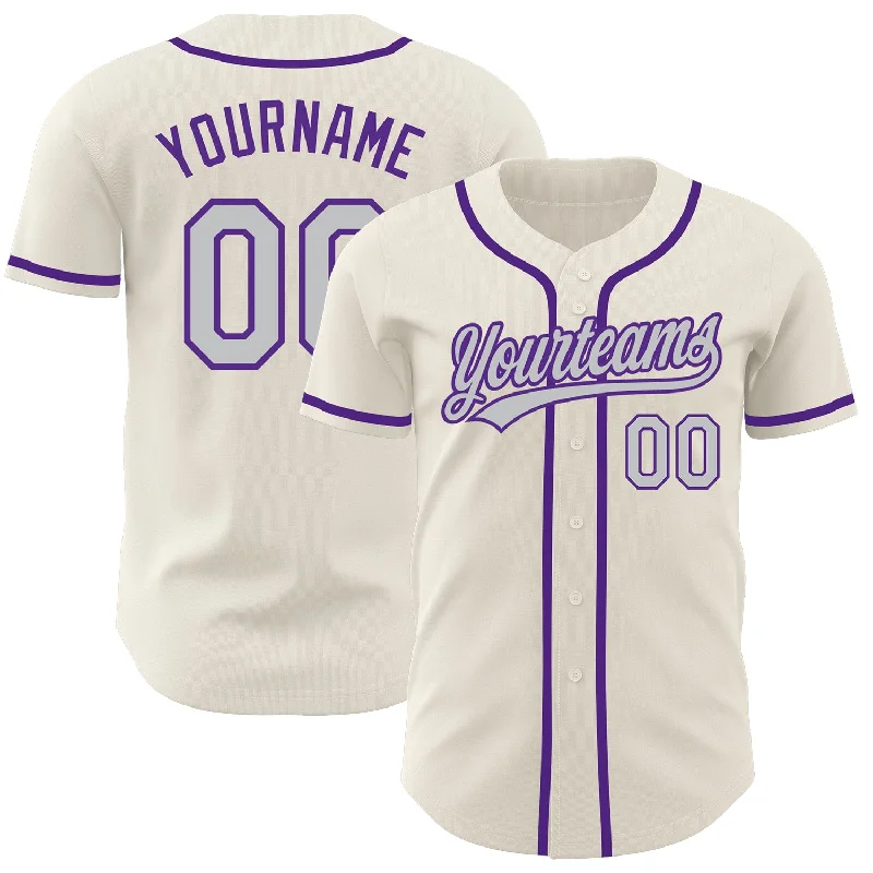 Custom Cream Gray-Purple Authentic Baseball Jersey