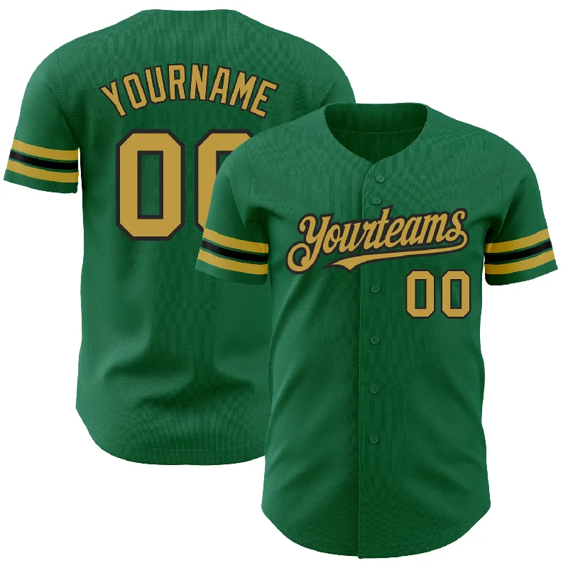 Custom Kelly Green Old Gold-Black Authentic Baseball Jersey