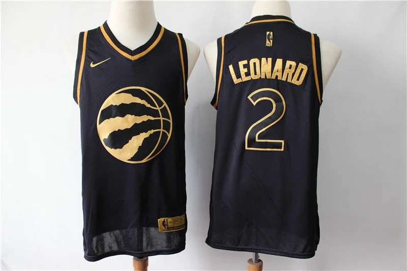 Men's Toronto Raptors #2 Kawhi Leonard Black Gold Stitched Basketball Jersey