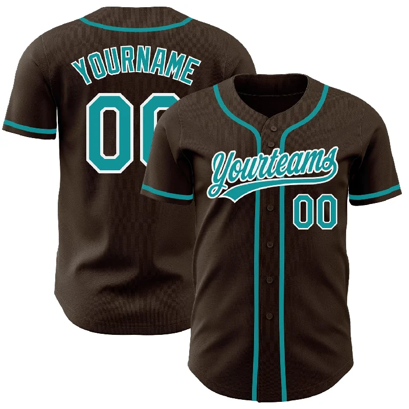 Custom Brown Teal-White Authentic Baseball Jersey