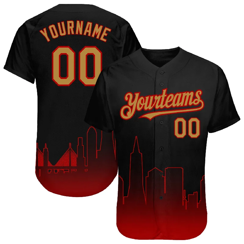 Custom Black Old Gold-Red 3D San Francisco City Edition Fade Fashion Authentic Baseball Jersey