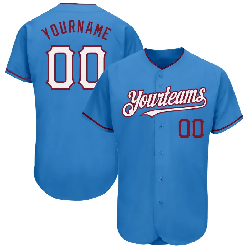 Custom Powder Blue White-Crimson Authentic Baseball Jersey