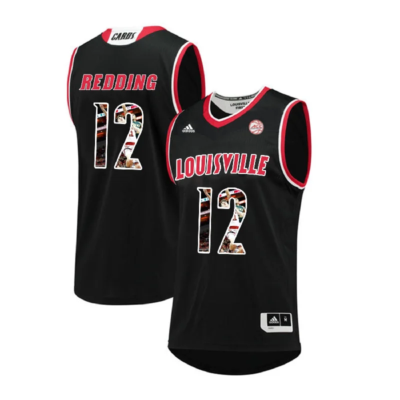 Louisville Cardinals 12 Jacob Redding Black With Portrait Print College Basketball Basketball Jersey