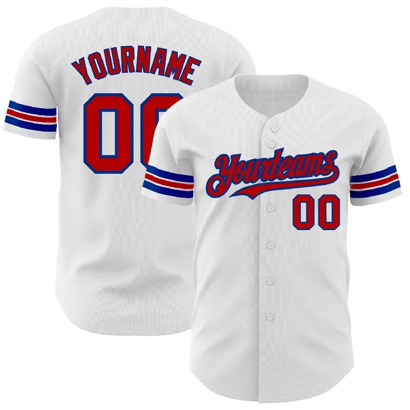 Custom White Red-Royal Authentic Baseball Jersey