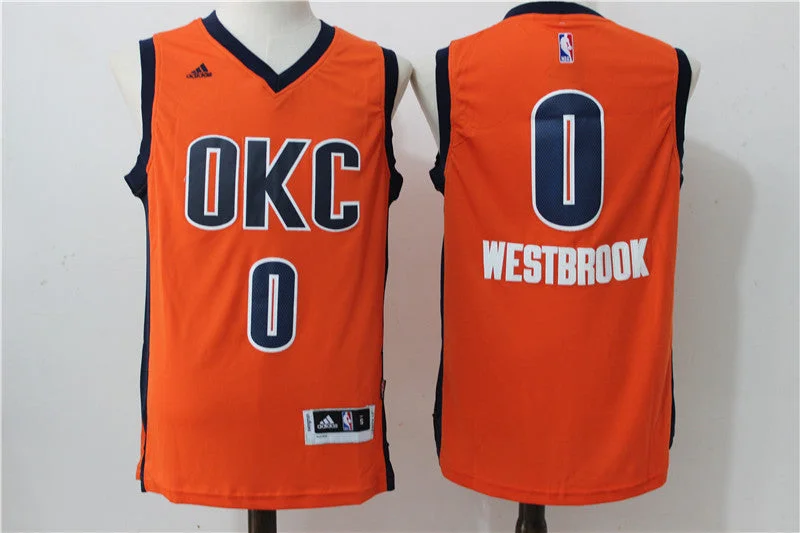 Thunder 0 Russell Westbrook Orange Swingman Basketball Jersey