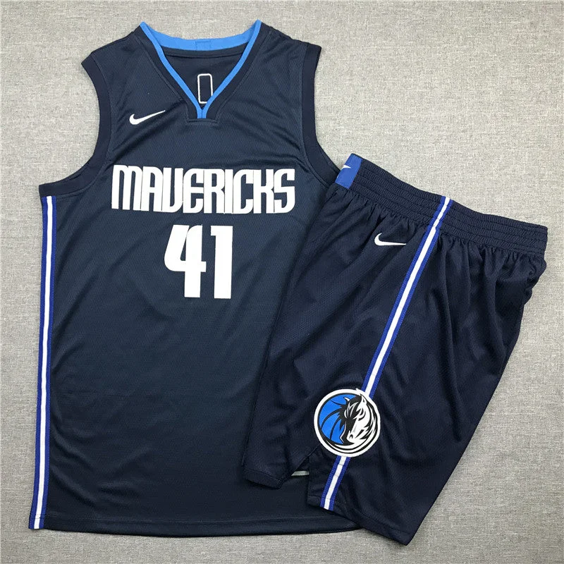 Mavericks 41 Dirk Nowitzki Navy Swingman Basketball Jersey(With Shorts)