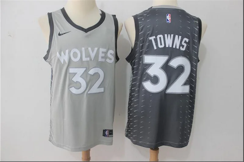 Timberwolves 32 Karl-Anthony Towns Gray City Edition Swingman Basketball Jersey