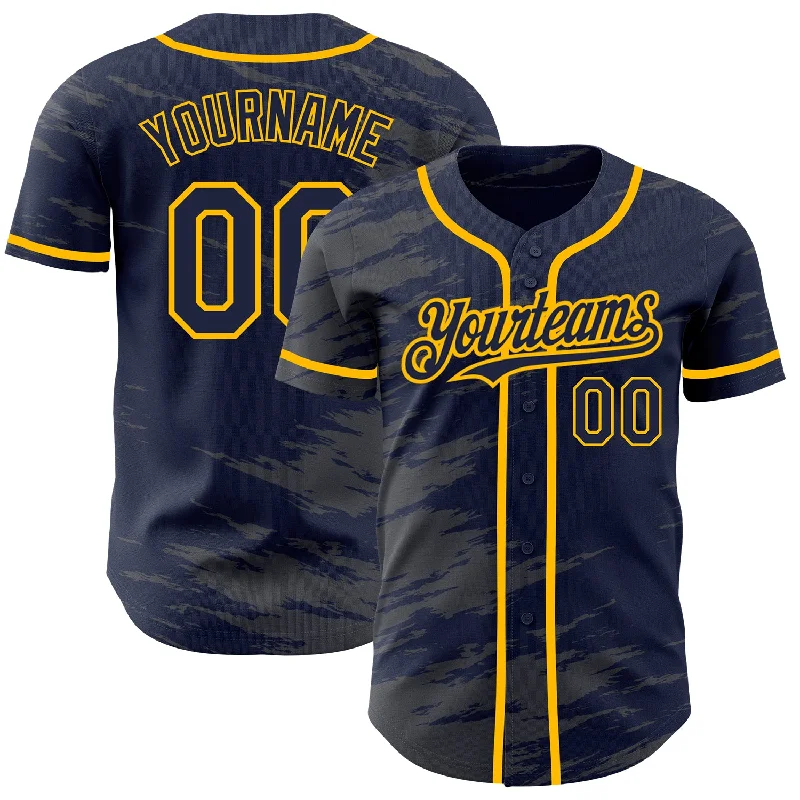 Custom Navy Steel Gray Splash Ink Gold Authentic Baseball Jersey