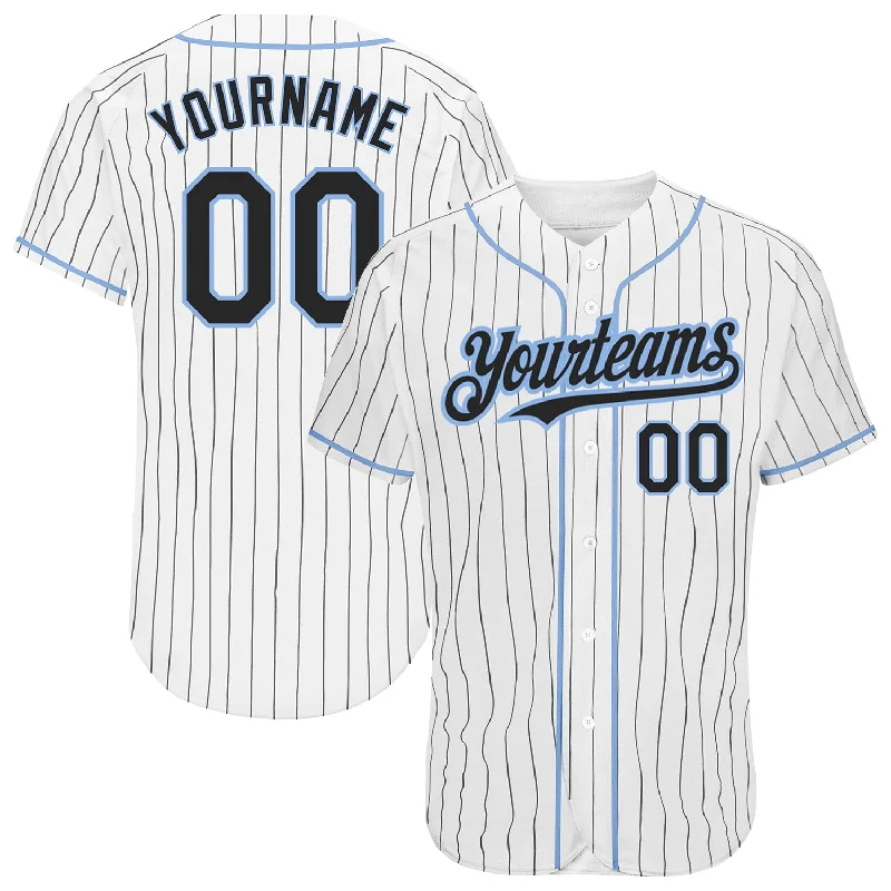 Custom White Black Pinstripe Light Blue Authentic Baseball Jersey