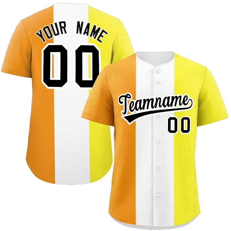 Custom Yellow White-Orange Maverique For Pride Month Color Block Authentic Baseball Jersey