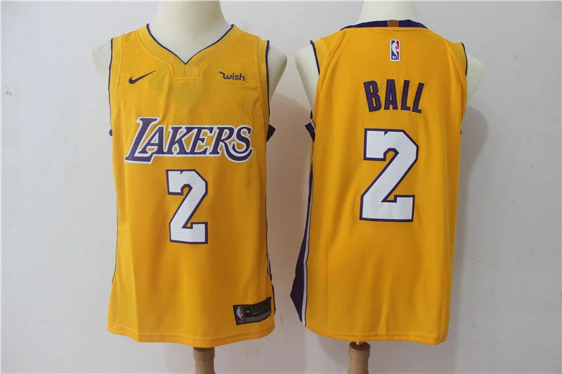 Lakers 2 Lonzo Ball Yellow Authentic Basketball Jersey