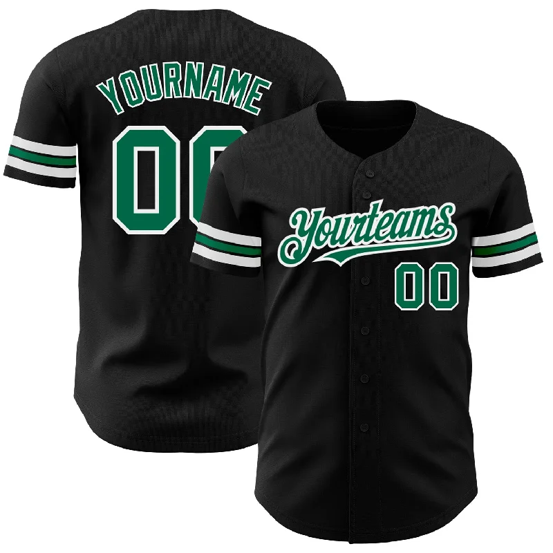 Custom Black Kelly Green=White Authentic Baseball Jersey