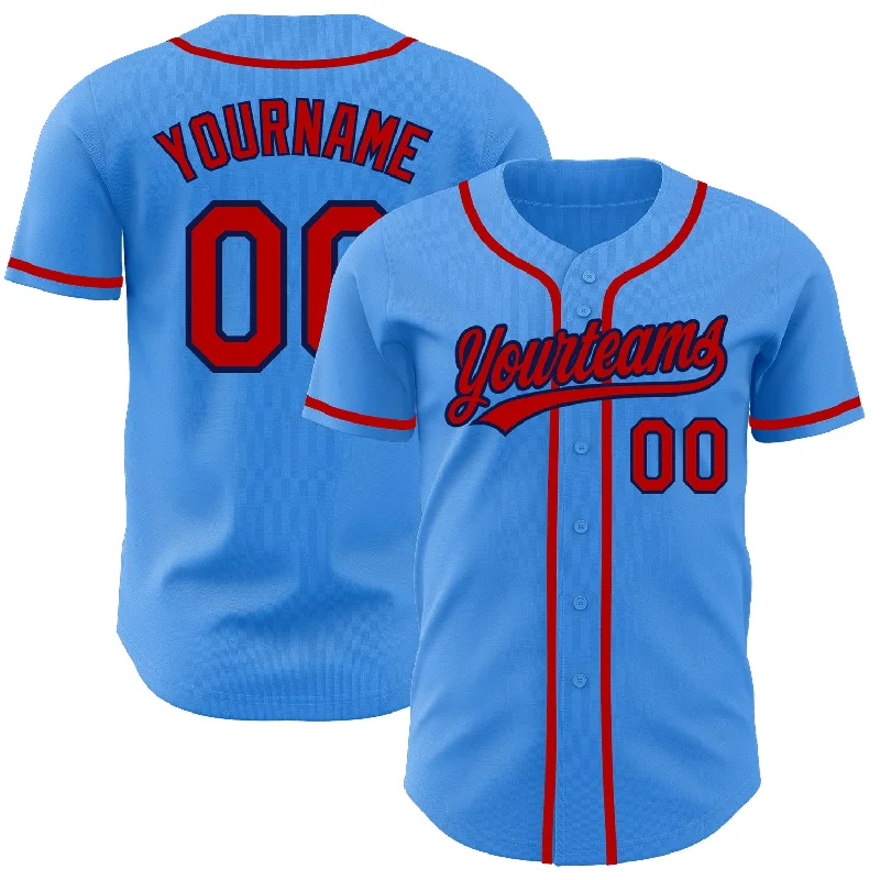 Custom Electric Blue Red-Navy Authentic Baseball Jersey