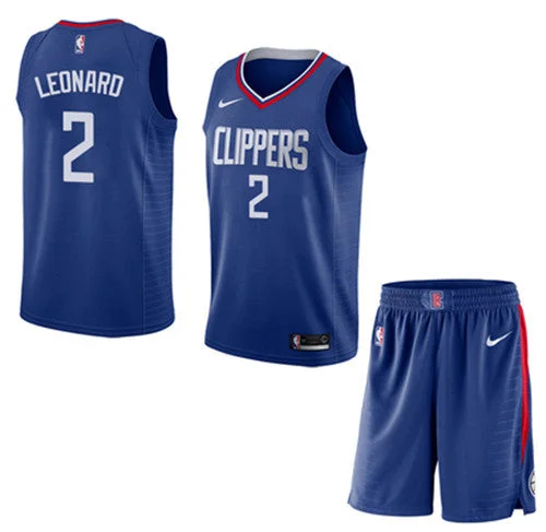 Men's Los Angeles Clippers #2 Kawhi Leonard Blue Stitched Basketball Jersey(With Shorts)