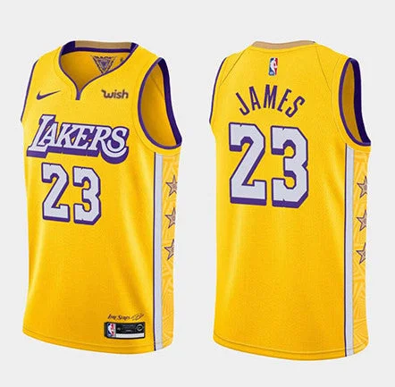 Men's Los Angeles Lakers #23 LeBron James Yellow 2019 City Editon Stitched Basketball Jersey