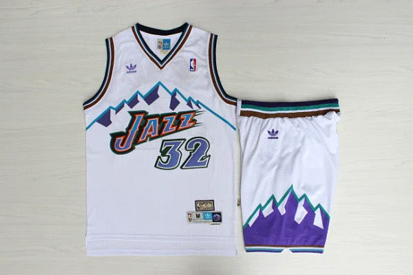 Jazz 32 Karl Malone White Hardwood Classics Basketball Jersey(With Shorts)