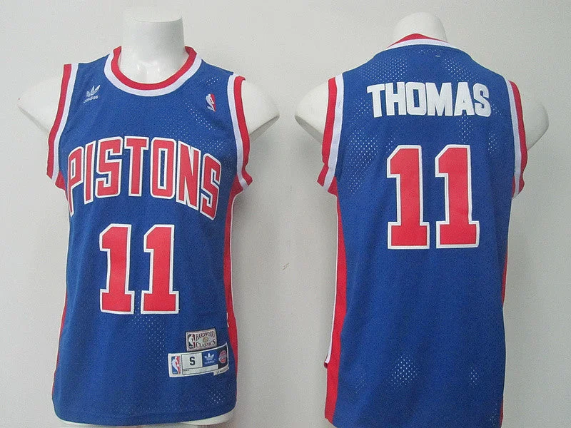 Pistons 11 Thomas Blue Hardwood Classics Basketball Jersey