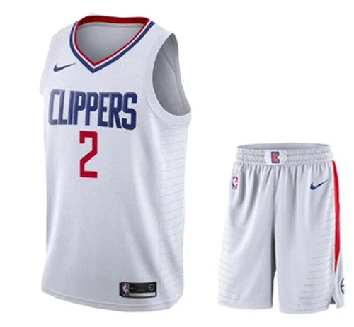 Men's Los Angeles Clippers #2 Kawhi Leonard White Stitched Basketball Jersey(With Shorts)