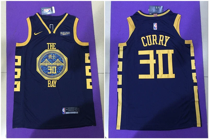 Warriors 30 Stephen Curry Navy City Edition Authentic Basketball Jersey