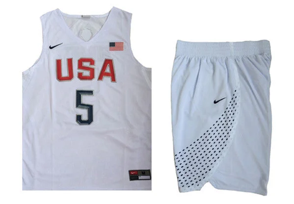 USA 5 Kevin Durant White 2016 Olympic Basketball Team Basketball Jersey(With Shorts)