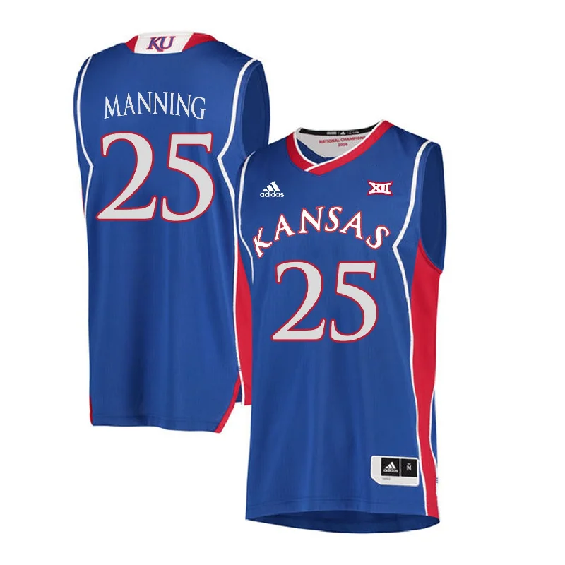 Kansas Jayhawks 25 Danny Manning Blue Throwback College Basketball Basketball Jersey