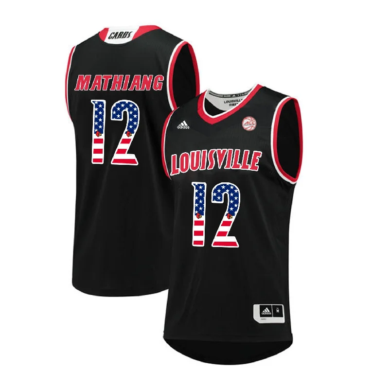 Louisville Cardinals 12 Mangok Mathiang Black USA Flag College Basketball Basketball Jersey