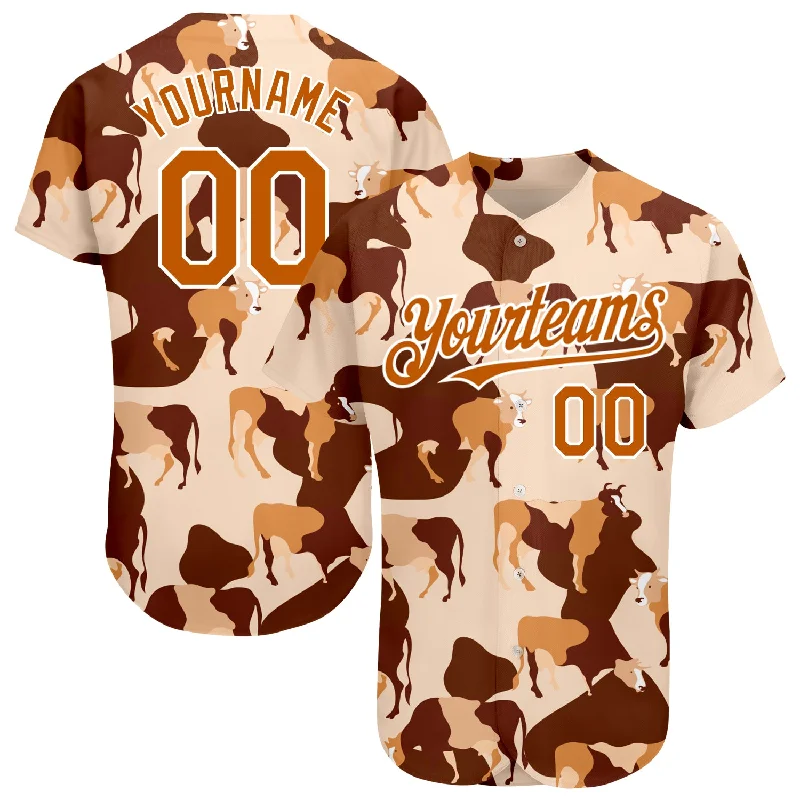 Custom Cream Texas Orange-White 3D Pattern Design Ox Authentic Baseball Jersey