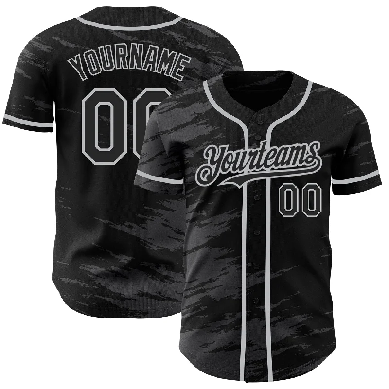 Custom Black Steel Gray Splash Ink Gray Authentic Baseball Jersey