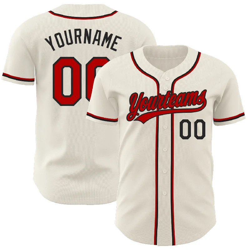 Custom Cream Red-Black Authentic Baseball Jersey