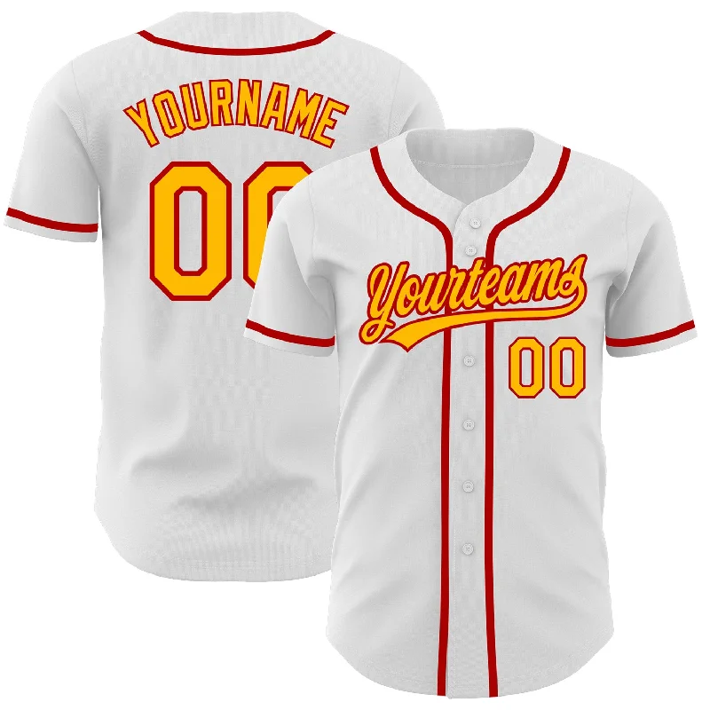 Custom White Gold-Red Authentic Baseball Jersey