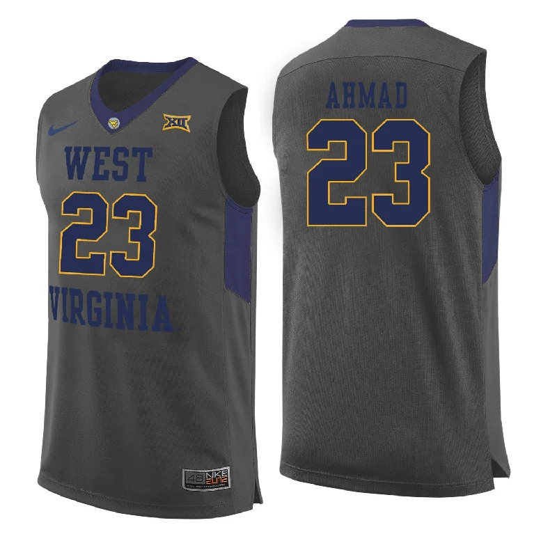 West Virginia Mountaineers 23 Esa Ahmad Gray College Basketball Basketball Jersey