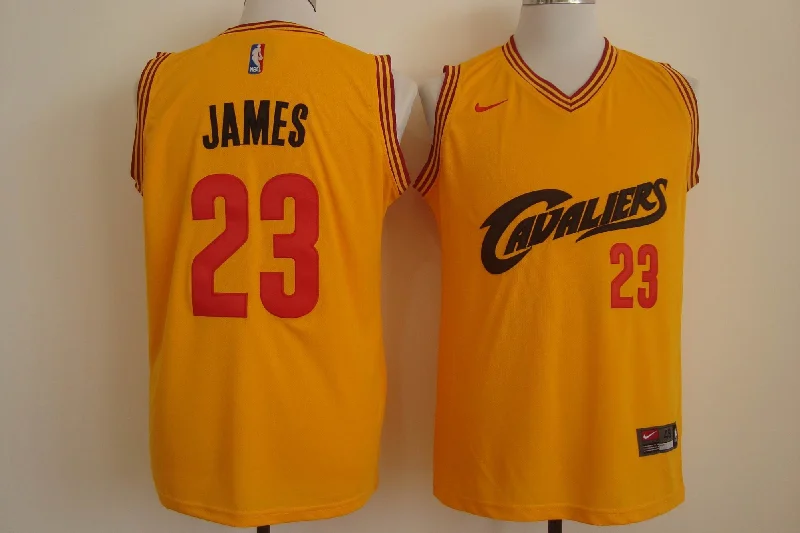 Men's Cleveland Cavaliers #23 LeBron James Yellow and Red Stitched Basketball Jersey