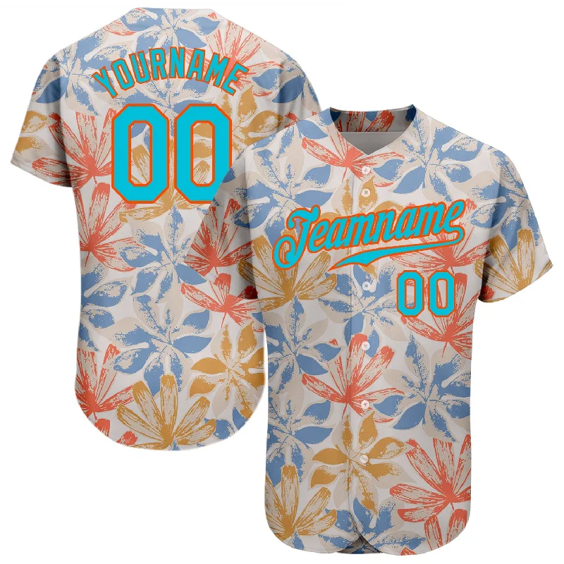 Custom White Lakes Blue-Orange 3D Pattern Design Leaves Authentic Baseball Jersey