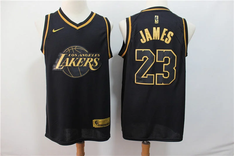 Men's Los Angeles Lakers #23 Lebron James Black Gold Stitched Basketball Jersey