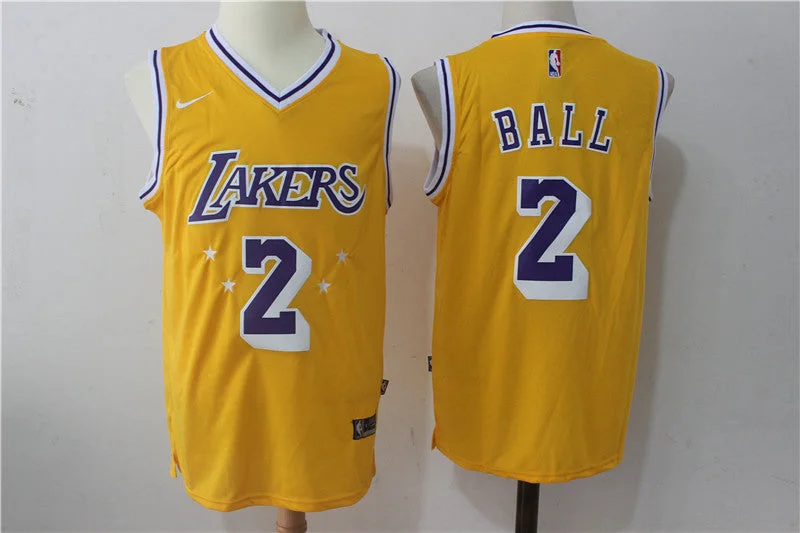 Men's Los Angeles Lakers #2 Lonzo Ball Yellow Throwback Stitched Basketball Jersey