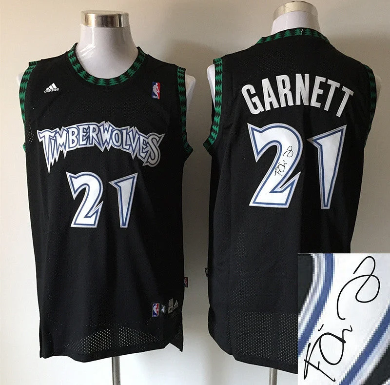 Timberwolves 21 Garnett Black New Revolution 30 Signature Edition Basketball Jerseys