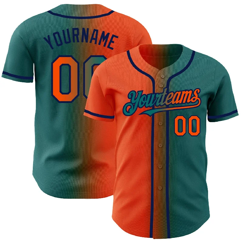 Custom Teal Orange-Navy Authentic Gradient Fashion Baseball Jersey