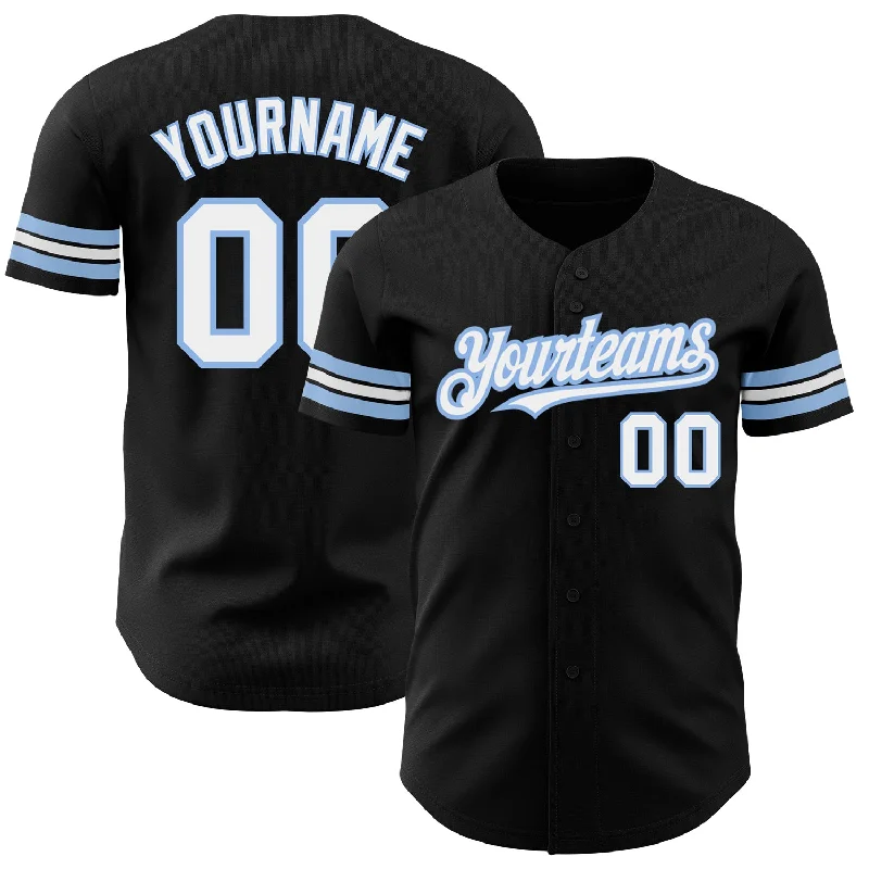 Custom Black White-Light Blue Authentic Baseball Jersey