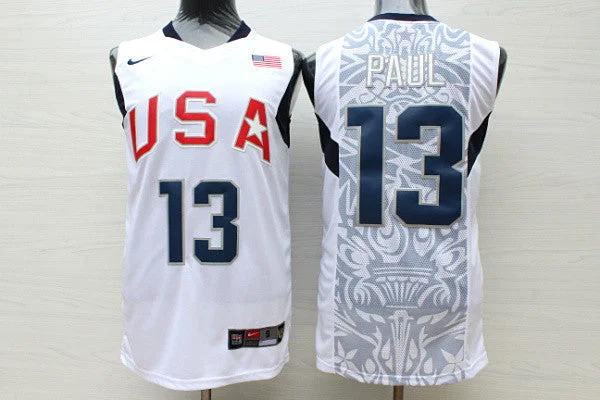 Team USA Basketball 13 Chris Paul White Stitched Basketball Jersey