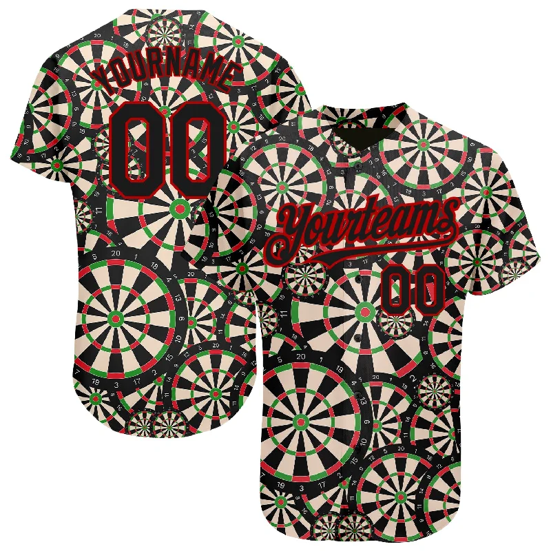 Custom Black Red 3D Pattern Design Dart Board Authentic Baseball Jersey