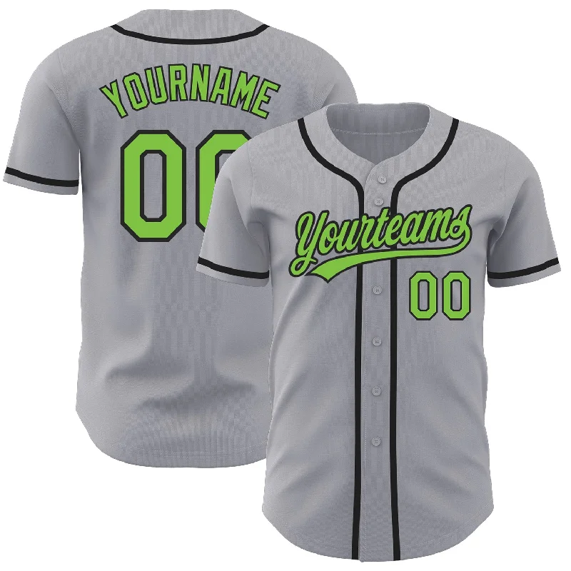 Custom Gray Neon Green-Black Authentic Baseball Jersey