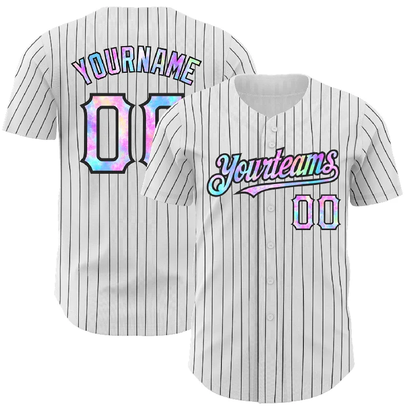 Custom White Black Pinstripe Tie Dye Authentic Baseball Jersey