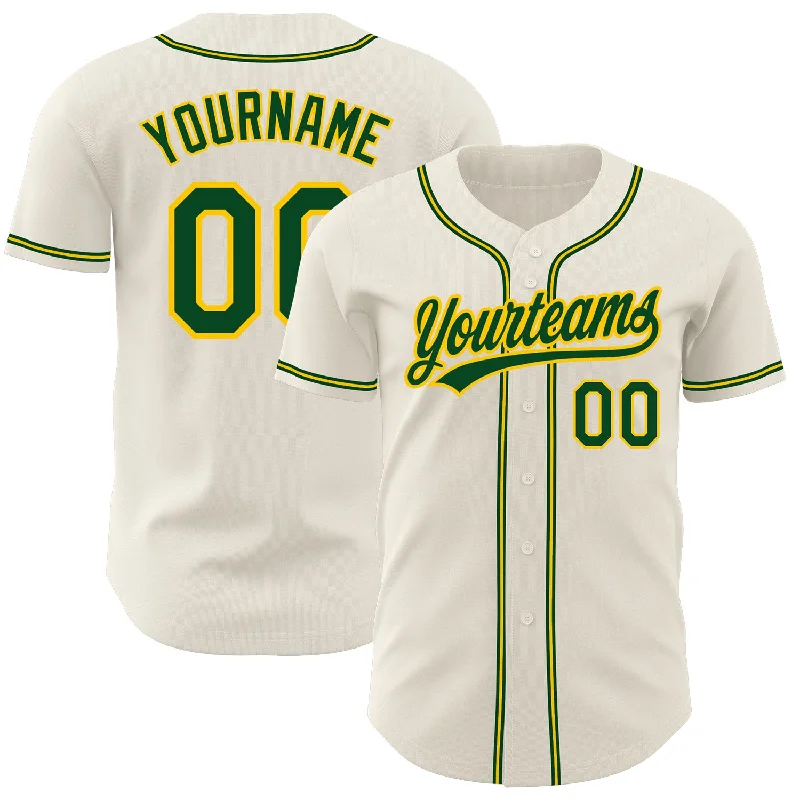 Custom Cream Green-Gold Authentic Baseball Jersey