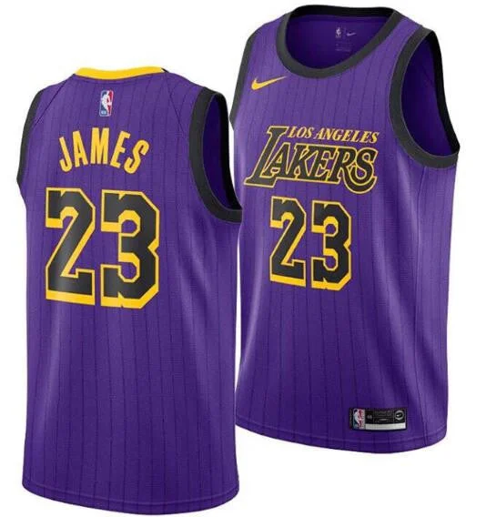 Men's Los Angeles Lakers #23 LeBron James Purple Swingman Stitched Basketball Jersey