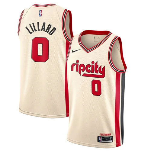 Men's Portland Trail Blazers #0 Damian Lillard Cream 2019 City Edition Stitched Basketball Jersey