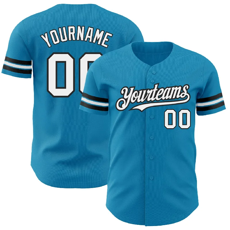 Custom Panther Blue White-Black Authentic Baseball Jersey