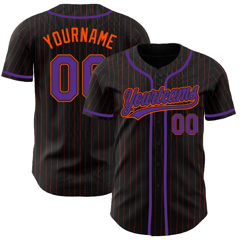 Custom Black Orange Pinstripe Purple Authentic Baseball Jersey