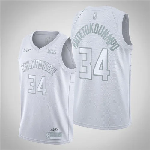 Men's Milwaukee Bucks #34 Giannis Antetokounmpo MVP White Stitched Basketball Jersey