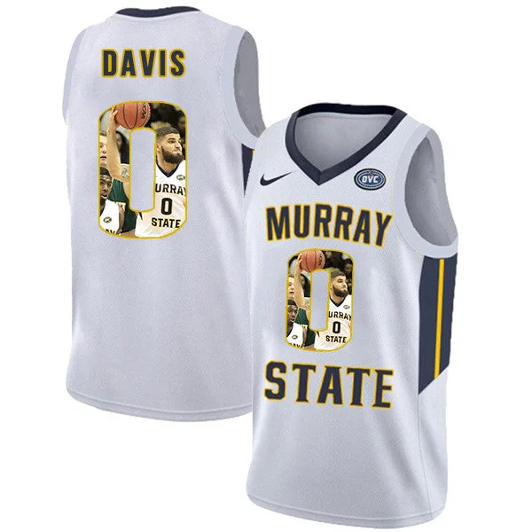 Murray State Racers 0 Mike Davis White Fashion College Basketball Basketball Jersey